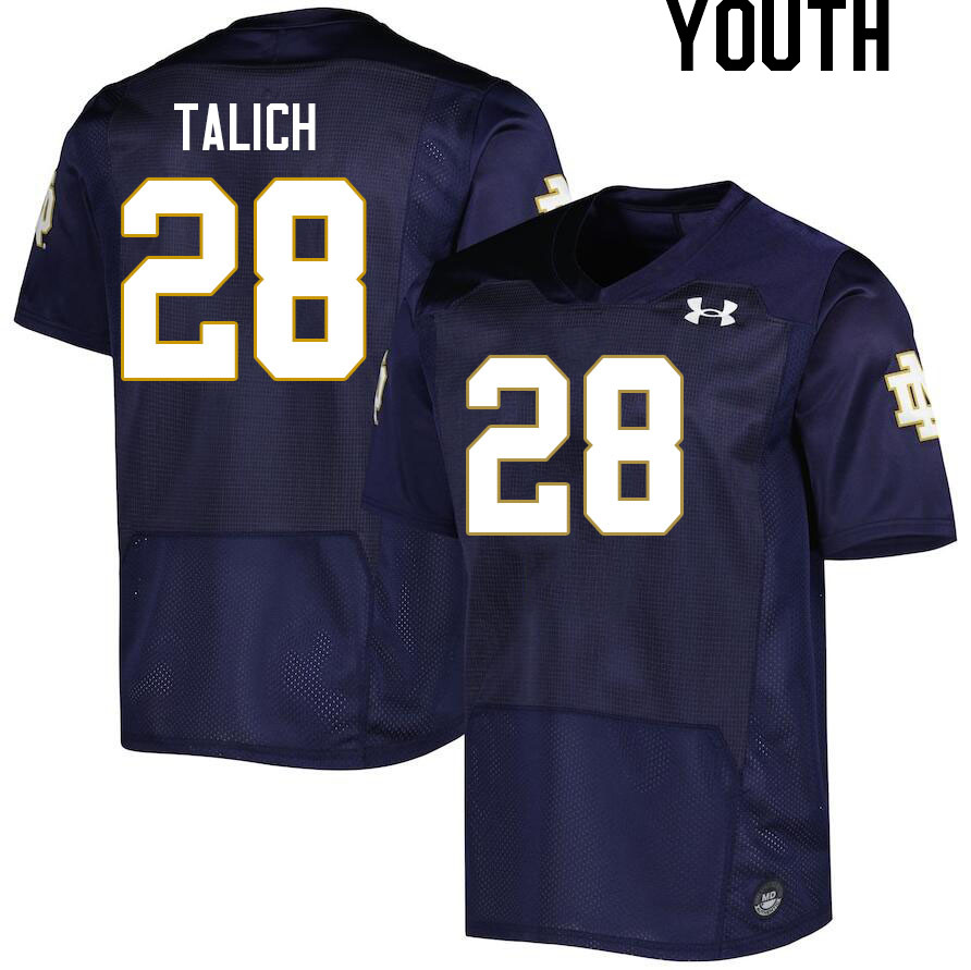 Youth #28 Luke Talich Notre Dame Fighting Irish College Football Jerseys Stitched Sale-Navy